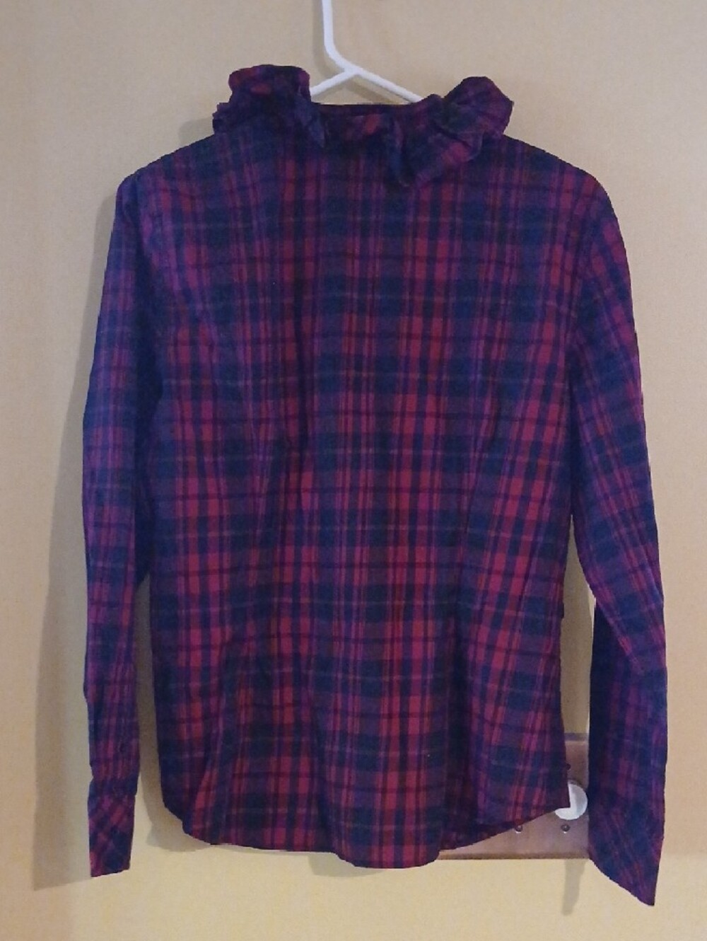 Lauren by Ralph Lauren Ruffled Plaid Long-Sleeve Shirt ■ Red & Black Size L - Picture 4 of 6